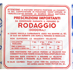 Adesivo norme rodaggio rosso 4 marce VESPA miscela 6% originale PIAGGIO r.o. 610292M