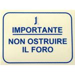 "IMPORTANTE NO TAPAR EL AGUJERO" Adhesivo azul para VESPA 62 X 47 mm. ro 610176M0001