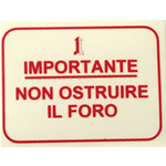 "IMPORTANTE NO TAPAR EL AGUJERO" Adhesivo rojo para VESPA - 62 X 47 mm. ro 610176M