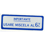 Aufkleber 6% blaue Mischung für VESPA 150 GS von 1954 bis 1961 VS1T > 5T Größe mm. 58X20
