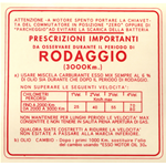 Adesivo Rodaggio Rosso per VESPA 150 GS 4 Marce Miscela 6% - 135 X 130 mm.