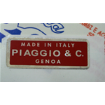 Adesivo rosso su foglio di alluminio lucido " PIAGGIO MADE in ITALY " per VESPA