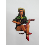 Pegatina PIN-UP con guitarra diseño F. MOSCA para VESPA LAMBRETTA MOTO GUZZI MOTOM LODOLA etc. . .