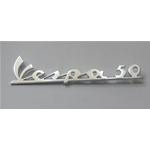 Scritta targhetta anteriore lunga mm 135 per VESPA 50 L R fino al 1975  in alluminio r.o. 151727