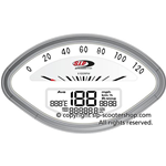 SIP 50000710 2.0 Speedometer Tachometer for VESPA 125 150 160 180 GT VBA VBB GL GS SPRINT SS White Dial Black Numbers White LCD Digital Analogue