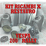 KIT DI RICAMBI PER RESTAURO ADATTABILE VESPA 200 RALLY COMPLETO DI BORDO CROMATO 60008410 + FREGI ADESIVI RALLY BIANCHI