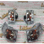 Kit serie di 4 frecce anteriori e posteriori cromate con lenti trasparenti complete di lampade per VESPA 80 125 150 200 PX PE ARCOBALENO  - PRODOTTO OMOLOGATO