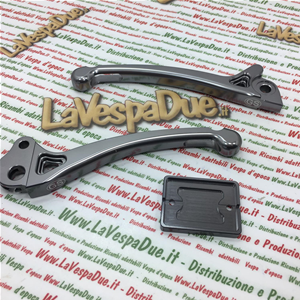 PAR DE PALANCAS GRAND - SPORT ANTRACITA EN ALUMINIO CNC SIP 281032AR PARA VESPA 80 125 150 200 PX CON FRENO DE DISCO DESDE 1998 EN ADELANTE