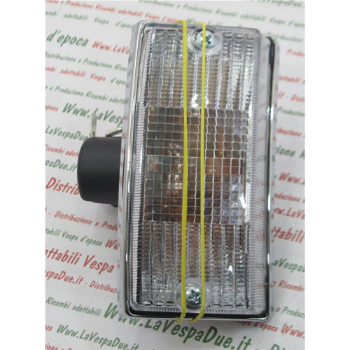 FRECCIA BIANCA INDICATORE TRIOM CROMATA ANTERIORE SINISTRA PER VESPA PX 80 100 125 150 200 E ARCOBALENO ETS T5 COMPLETO DI LAMPADA