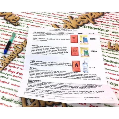 Blue color refill cartridge for acid pen for use on iron and steel to be used with our item 60019723 VESPA APE LAMBRETTA