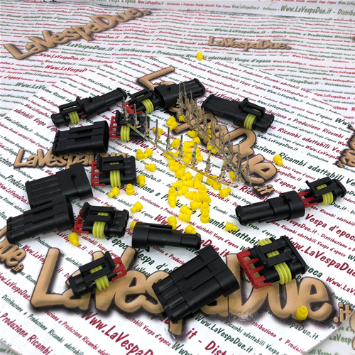 Jeu de 9 connecteurs électriques SUPERSEAL à 2, 3 et 4 broches complets avec connecteurs et caoutchoucs pour VESPA APE LAMBRETTA diverses applications modifications du système électrique