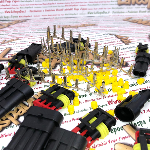 Jeu de 9 connecteurs électriques SUPERSEAL à 2, 3 et 4 broches complets avec connecteurs et caoutchoucs pour VESPA APE LAMBRETTA diverses applications modifications du système électrique