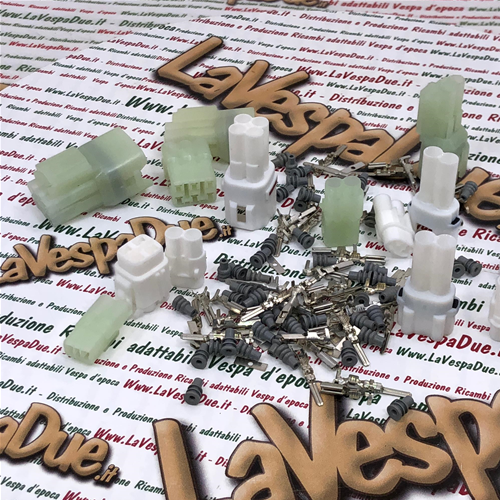 Jeu de 4 supports de connecteurs électriques type 090 à 2, 3, 4 et 6 broches complets avec connecteurs et caoutchoucs pour VESPA APE LAMBRETTA diverses applications modifications du système électrique