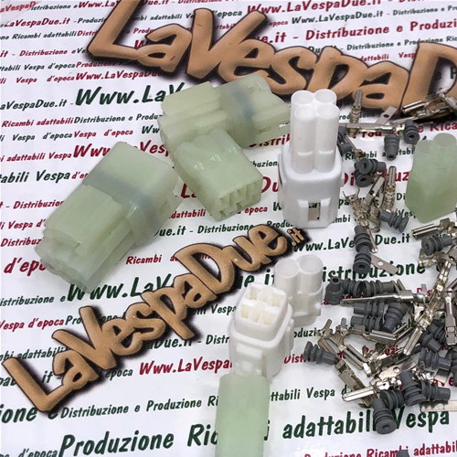 Jeu de 4 supports de connecteurs électriques type 090 à 2, 3, 4 et 6 broches complets avec connecteurs et caoutchoucs pour VESPA APE LAMBRETTA diverses applications modifications du système électrique