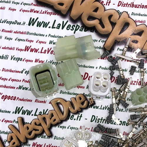 Jeu de 4 supports de connecteurs électriques type 090 à 2, 3, 4 et 6 broches complets avec connecteurs et caoutchoucs pour VESPA APE LAMBRETTA diverses applications modifications du système électrique