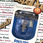 Lampadina lampada PHILIPS H1 BLUE VISION 12 volt 55 watt zoccolo P 14,5 S alogena con vetro al quarzo Rif.Philips:12258BVUB1 FARO ANTERIORE