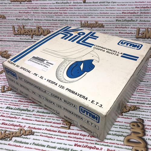 KIT DE CACHE-FOURCHE ET DE CACHE-MOYEU BLANC UTAH WAREHOUSE FOND POUR VESPA 50 125 SPECIAL PK XL PRIMAVERA ET3