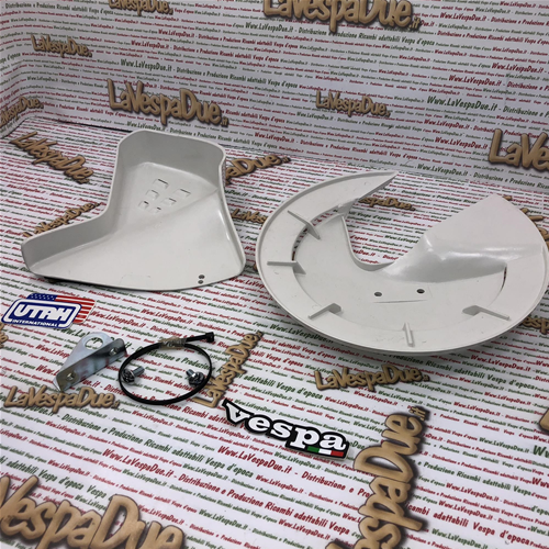 KIT DE CACHE-FOURCHE ET DE CACHE-MOYEU BLANC UTAH WAREHOUSE FOND POUR VESPA 50 125 SPECIAL PK XL PRIMAVERA ET3