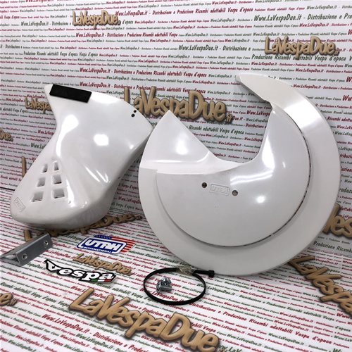 KIT DE CACHE-FOURCHE ET DE CACHE-MOYEU BLANC UTAH WAREHOUSE FOND POUR VESPA 50 125 SPECIAL PK XL PRIMAVERA ET3