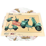 Póster VESPA TECNICA 125 V15T 1950 faro bajo varilla cambio marchas tamaño 32 cm X 48 cm efecto vintage