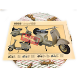 Póster VESPA TECNICA 125 VNA 1958 medidas 32 cm X 48 cm efecto vintage