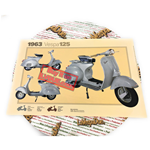 Póster VESPA TECNICA 125 VNB5 1963 tamaño 32 cm X 48 cm efecto vintage