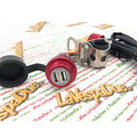 Puerto USB 4.6 impermeable de aluminio rojo para Vespa con soporte de montaje en manillar y faro bajo