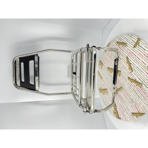 thumbnail image 2 of Faco Chrome Rear Luggage Rack For Vespa PX 125/150/200 – Rainbow Face, Italian Made, OE Style 2 of 5