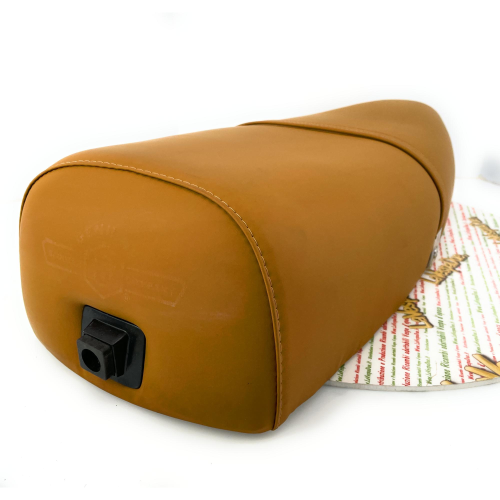 Sillín largo ECONÓMICO de cuero marrón VESPA PX 80 125 150 200 con estructura de plástico