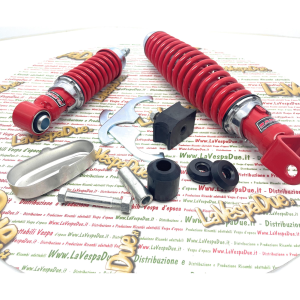 Sport-Tuning-Kit aus CARBONE Stoßdämpfern vorne und hinten rot verstärkt und einstellbar für VESPA 50 90 125 ET3 PK NLR SPECIAL PRIMAVERA