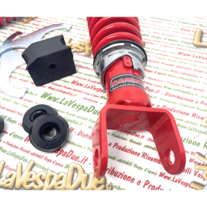 Sport-Tuning-Kit aus CARBONE Stoßdämpfern vorne und hinten rot verstärkt und einstellbar für VESPA 50 90 125 ET3 PK NLR SPECIAL PRIMAVERA