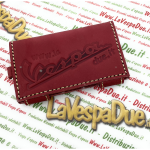 Portachiavi VESPA APE e LAMBRETTA antigraffio porta documenti tipo carta di credito pubblicitario in pelle con clip ed anello VESPA APE e LAMBRETTA
