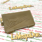 Portachiavi VESPA APE e LAMBRETTA antigraffio porta documenti tipo carta di credito pubblicitario in pelle con clip ed anello VESPA APE e LAMBRETTA