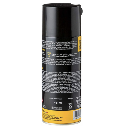 BARDAHL K9 Spray OFF-ROAD-MOTORRADKETTEN-Schmiermittel zum Schutz und Schmieren aller Arten von Ketten 400 ml Packung VESPA APE LAMBRETTA FIAT ALFA ROMEO LANCIA