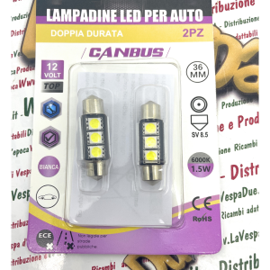2 CANBUS LED bulbs 12 Volt torpedo with SV 8.5 connection 36 mm long white color 6000° k 1.5 W for VESPA LAMBRETTA APE Motorcycles and cars