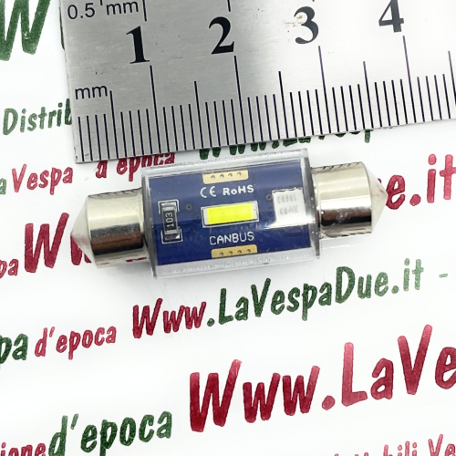 Lampadina a led CANBUS 12 30 Volt a siluro con attacco SV 8,5 36 mm lunga colore bianco 6000° k 2,3 W per VESPA LAMBRETTA APE Moto e  auto