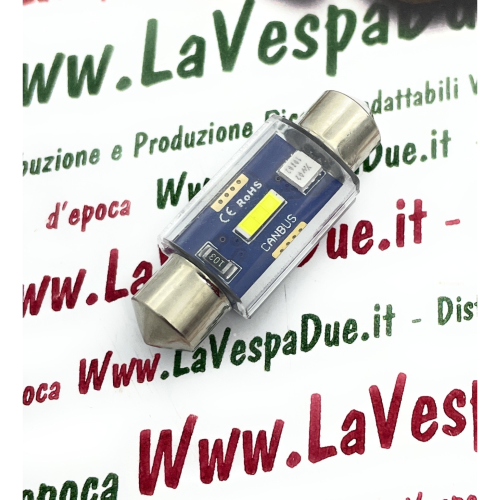 Lampadina a led CANBUS 12 30 Volt a siluro con attacco SV 8,5 36 mm lunga colore bianco 6000° k 2,3 W per VESPA LAMBRETTA APE Moto e  auto