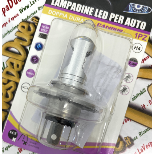 Lampadina a led H4 CANBUS 10/30 Volt colore bianco 6000° k 7,5 W per VESPA  LAMBRETTA APE Moto e auto