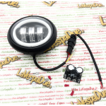IRON led 6500 K EVOK front headlight optical group for VESPA 50 90 SS 125 SUPER PRIMAVERA ET3 150 SUPER ro 091390 193798 143075 144773 ANGEL EYES with 6 V to 12 V dc and 12 V ac to 12 V dc conversion circuit and anti-flicker