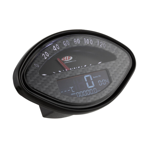 SIP 50000760 2.0 CARBON LOOK VESPA 125 150 160 180 GT VBA VBB GL GS SPRINT SS compteur de vitesse en forme de coquille cadran noir LCD noir 20 fonctions numérique analogique