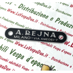 Targhetta nera A. REJNA MILANO per sella LAMBRETTA e VESPA 50 125 150 PX SPRINT GL GTR TS VBA VBB VNB   