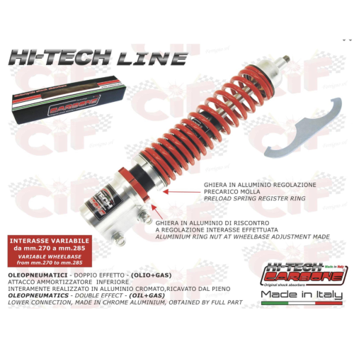 CARBONE HI-TECH front shock absorber for VESPA 125 150 200 250 300 GT GTV GTS SUPER SPORT adjustable up to 15 mm