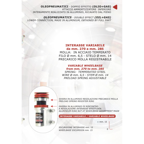 CARBONE HI-TECH front shock absorber for VESPA 125 150 200 250 300 GT GTV GTS SUPER SPORT adjustable up to 15 mm