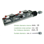 Pompa freno doppia mandata per APE TM P 703 P 703 V CAR APE MAX Diesel  r.o.249520 2495205 229216 Ø cilindro interno 19 mm lunghezza corpo pompa 180 mm