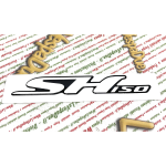 Seitenplatte aus Harz zum Kleben für HONDA SH 150, schwarzer Hintergrund, graue Schrift, 178 mm x 27 mm