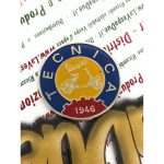 Scudetto Ø 41 mm emblema logo Vintage in alluminio VESPA TECNICA 1946 giallo e blu da applicare su accessori VESPA con adesivo da incollare Ø 41 mm