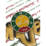Scudetto Ø 41 mm emblema logo Vintage in alluminio VESPA TECNICA 1946 giallo e verde da applicare su accessori VESPA con adesivo da incollare Ø 41 mm