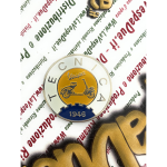 Scudetto Ø 41 mm emblema logo Vintage in alluminio VESPA TECNICA 1946 giallo e avorio da applicare su accessori VESPA con adesivo da incollare Ø 41 mm