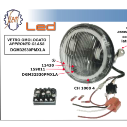 Gruppo ottico faro anteriore LED SIEM completo per VESPA PX 125 150 P 200 E ARCOBALENO r.o. 139616 1R000267 163685