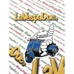 Adesivo pubblicitario omino in VESPA che guarda a sinistra per VESPA APE LAMBRETTA ape vespa vintage MICHELIN faro basso vacanze romane